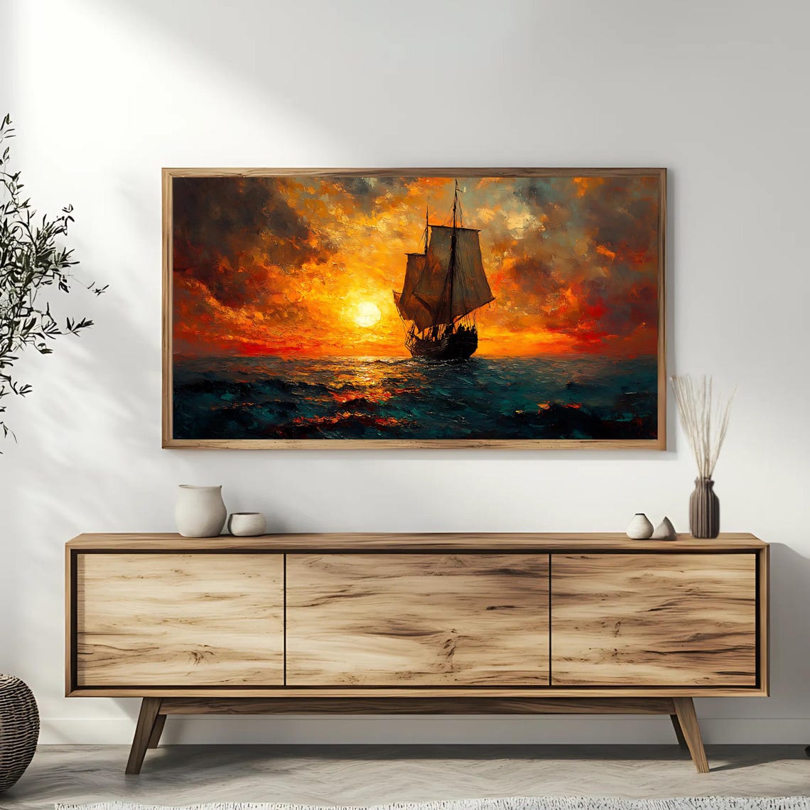 Ship At Sunset Art For Frame Tv Roku Screensaver Nautical Seascape Wall Art - Image 3