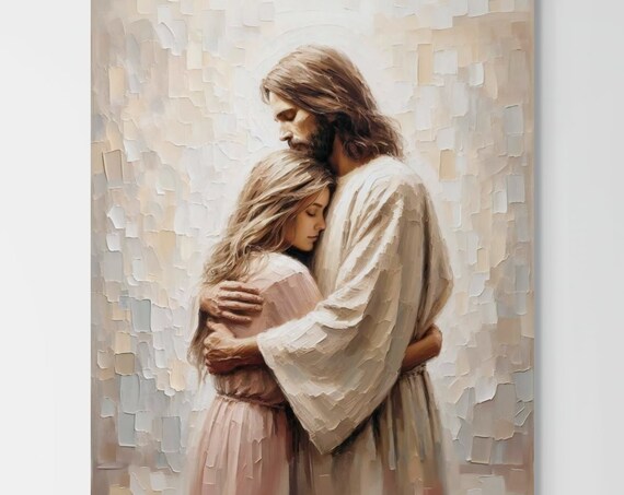 Jesus Hugging Woman Comforting Embrace Christian Painting Poster