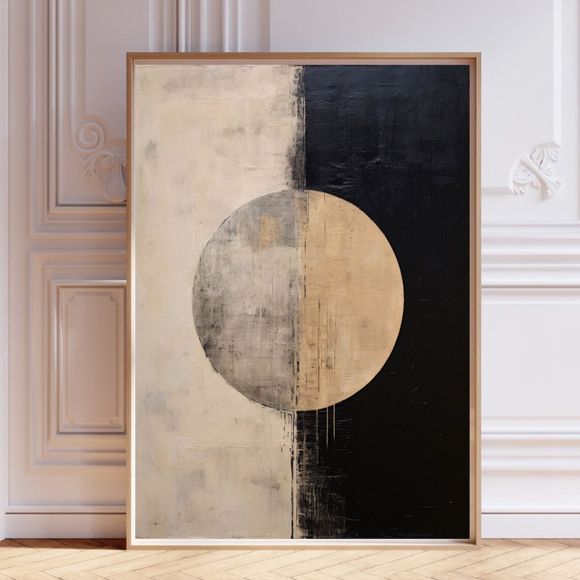 Abstract Moon Circle Japandi Neutral Black Beige Minimalist Painting Poster