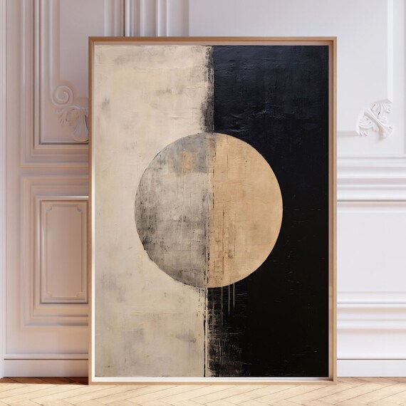 Abstract Moon Painting Japandi Wall Art Minimalist Wabi Sabi Print Dark Boho Gothic Decor Academia Vintage Neutral