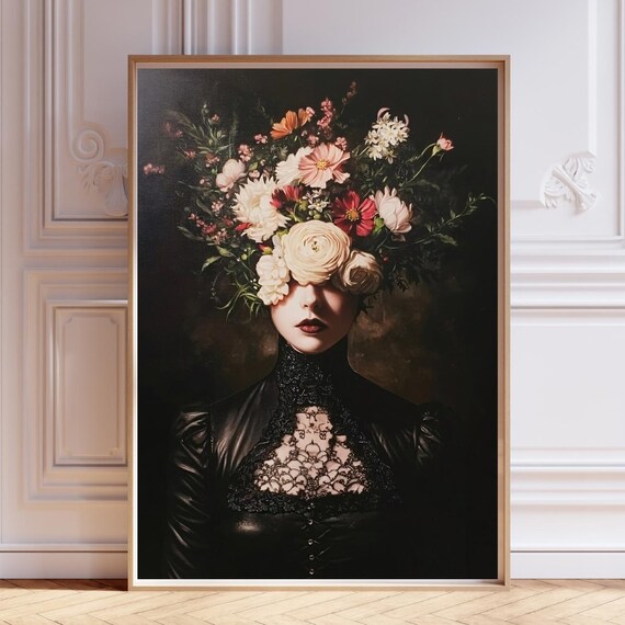 Renaissance Flower Portrait, Dark Floral Art Print