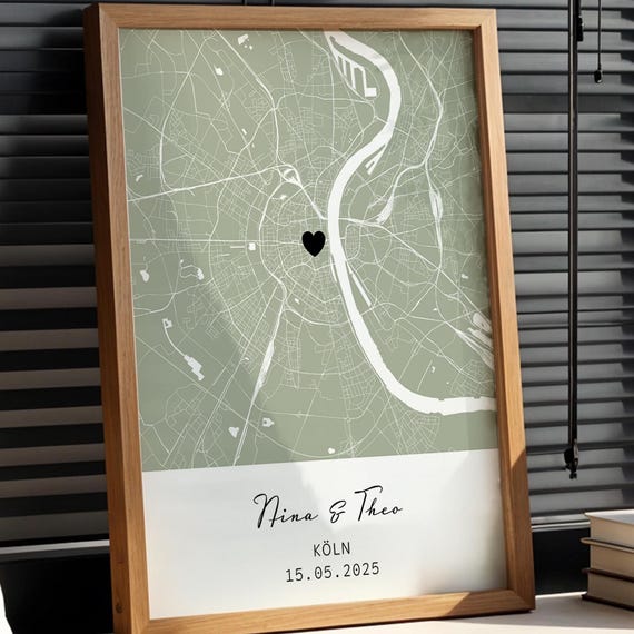 Custom Map Poster Personalized Cologne With Names Date Couple Gift Wedding Or Anniversary Wall Art