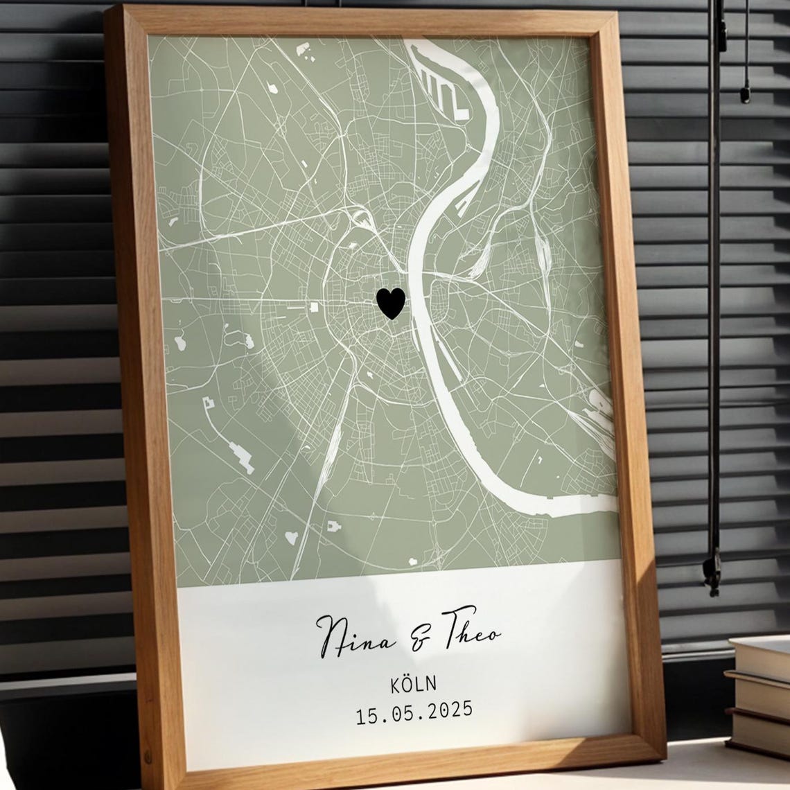 Personalized Nina and Theo Cologne Map Poster with Heart and Date