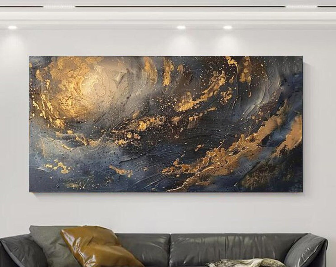 Dramatic Midnight Black and Gold Stormy Swirl Abstract Poster - Image 5