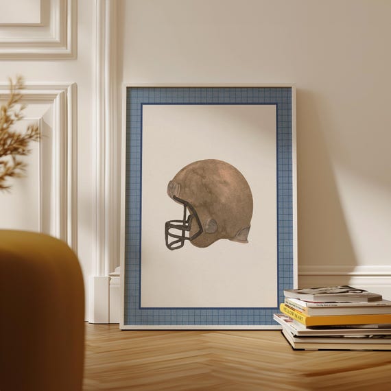 Retro Football Helmet Wall Art Vintage Sports Print Boys Room Nursery Decor Playroom Eclectic Gallery