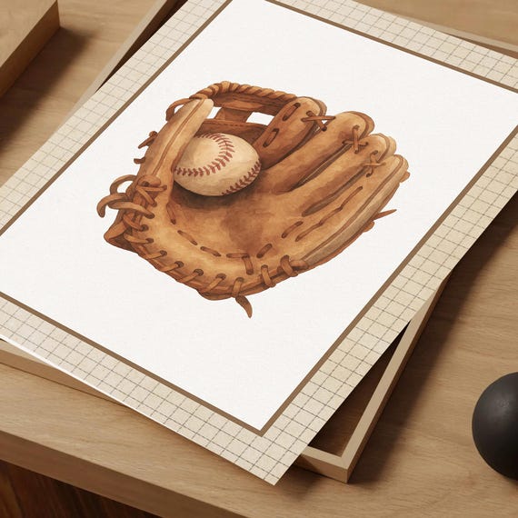 Baseball Glove Wall Print Retro Sports Nursery Art Boys Room Playroom Decor Eclectic Gallery Poster