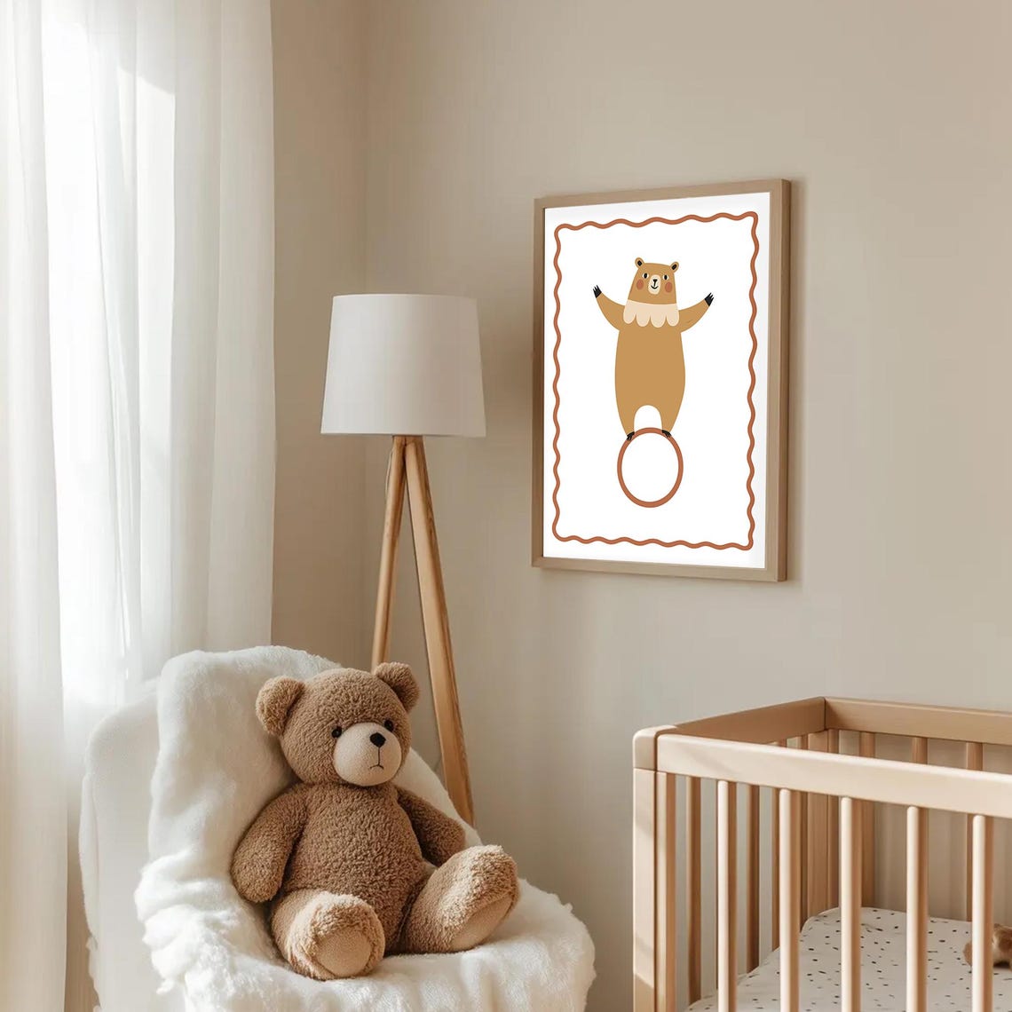Circus Bear Balancing on a Hoop Cute Nursery Animal Art Poster