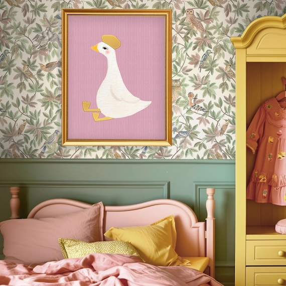 Silly Goose Wall Art Cute Poster Pink Nursery Decor Farm Animal Coquette Room Girls Print