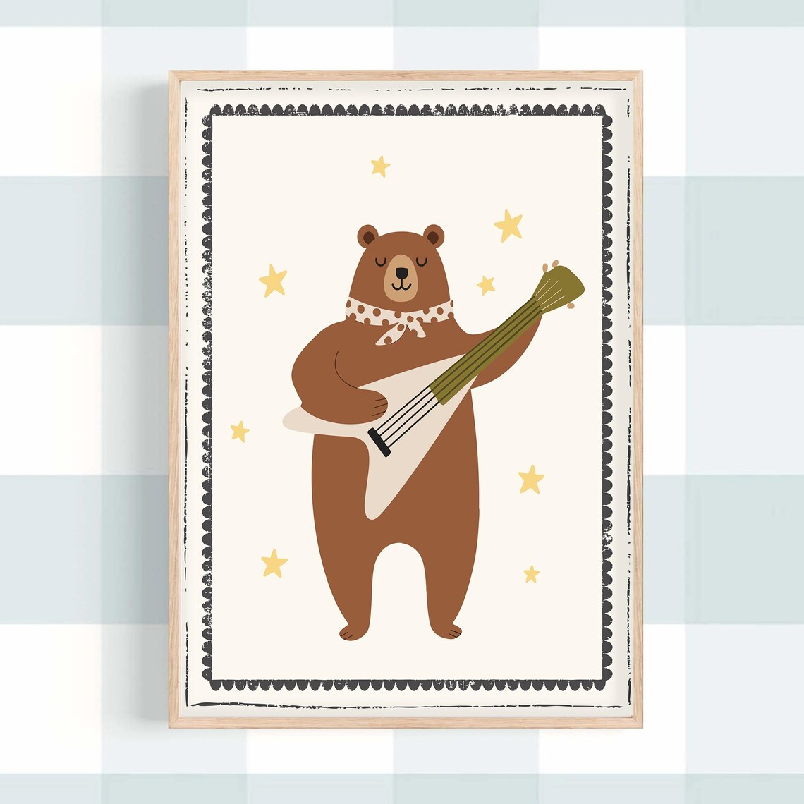 Vintage Bear Playing Guitar Nursery Art Print