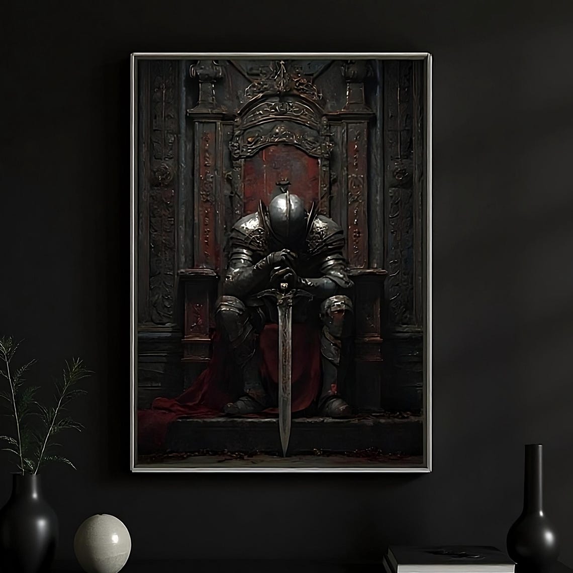 Framed Gothic Knight Art Dark Academia Castle Painting