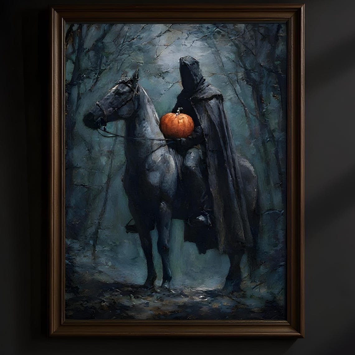 Headless Horseman Pumpkin Rider Dark Forest Halloween Gothic Poster