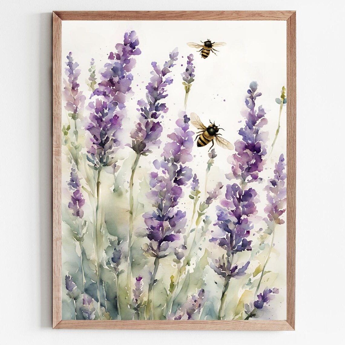 Bee Painting Lavender Art Print, Farmhouse Decor