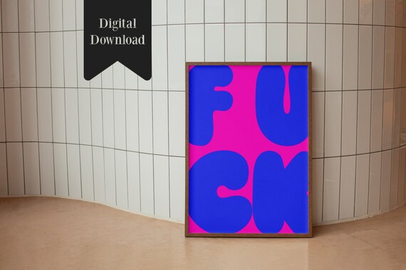 Fck Large Retro Wall Art Funny Wall Art Purple Blue Retro Decor Colorful Large Quirky Poster Prints