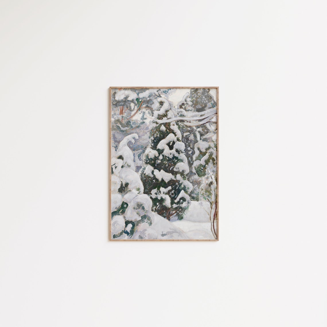 Snow Covered Pines Impressionist Winter Trees Snowfall Woods Print - Image 3