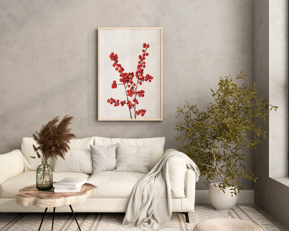 Red Winter Berry Branch Botanical Watercolor Christmas Print - Image 2