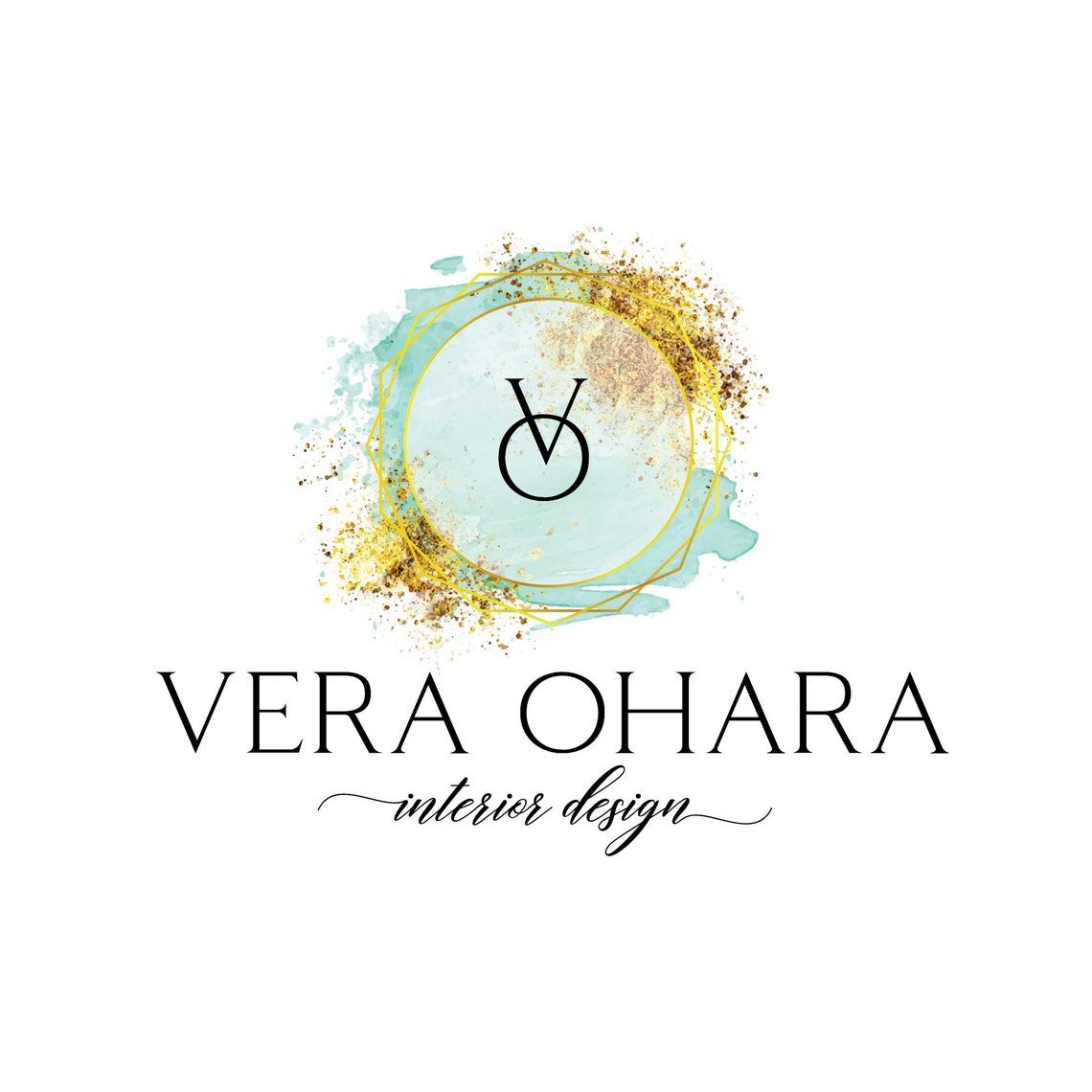 Vera Ohara Interior Design Teal Gold Glitter Monogram Poster - Image 2