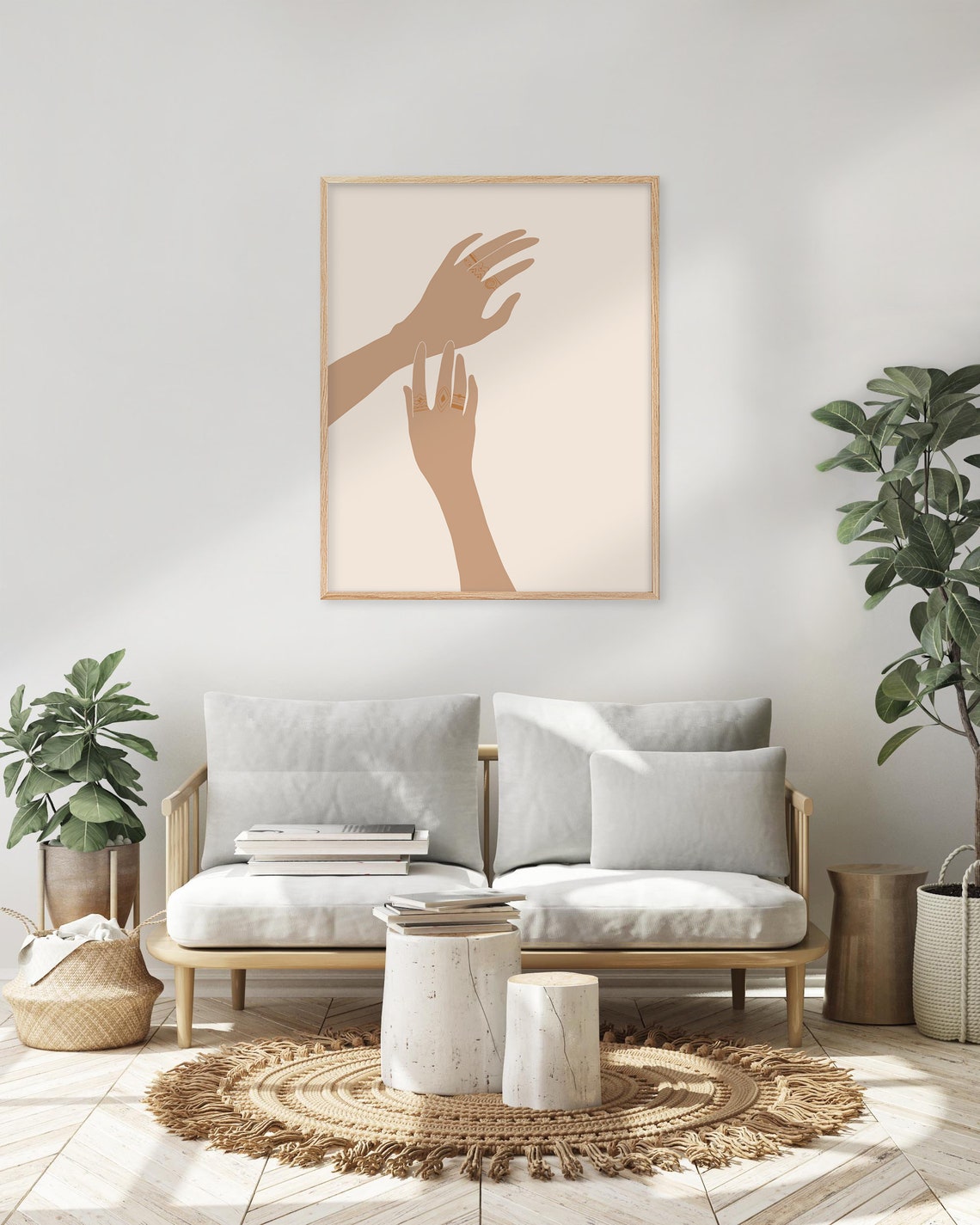 Henna Hands Boho Line Art Minimalist Beige Abstract Wall Poster - Image 3