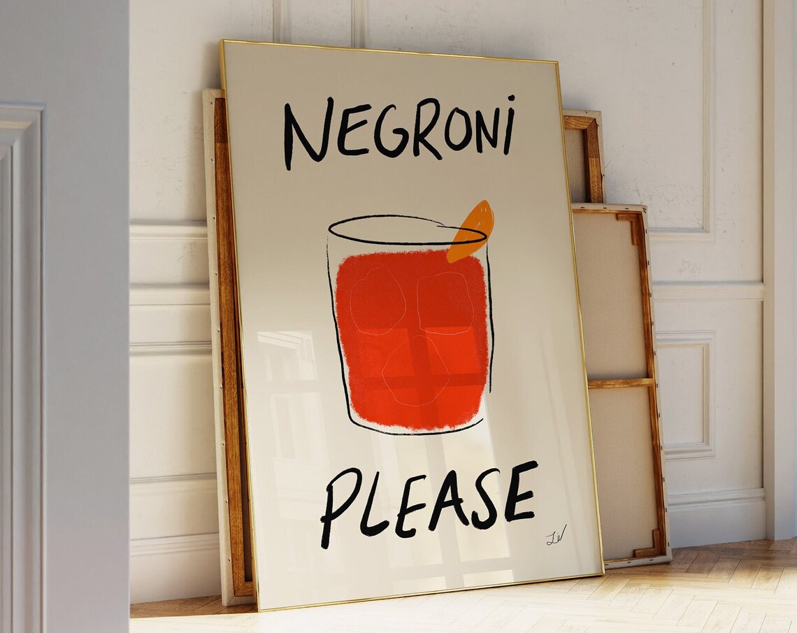 Negroni Please Retro Drink Poster, Mid-Century