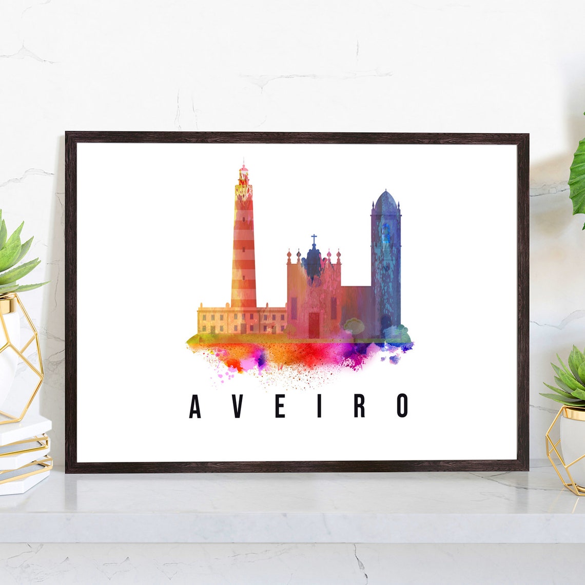 Aveiro Portugal Poster Skyline Poster Cityscape Poster Portugal Landmark City Illustration Poster Home Wall Art Office Wall Art