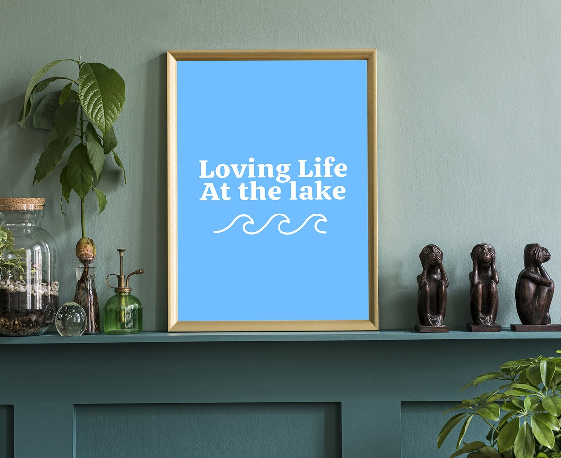 Loving Life At The Lake Bright Blue Wave Minimalist Quote Poster - Image 3
