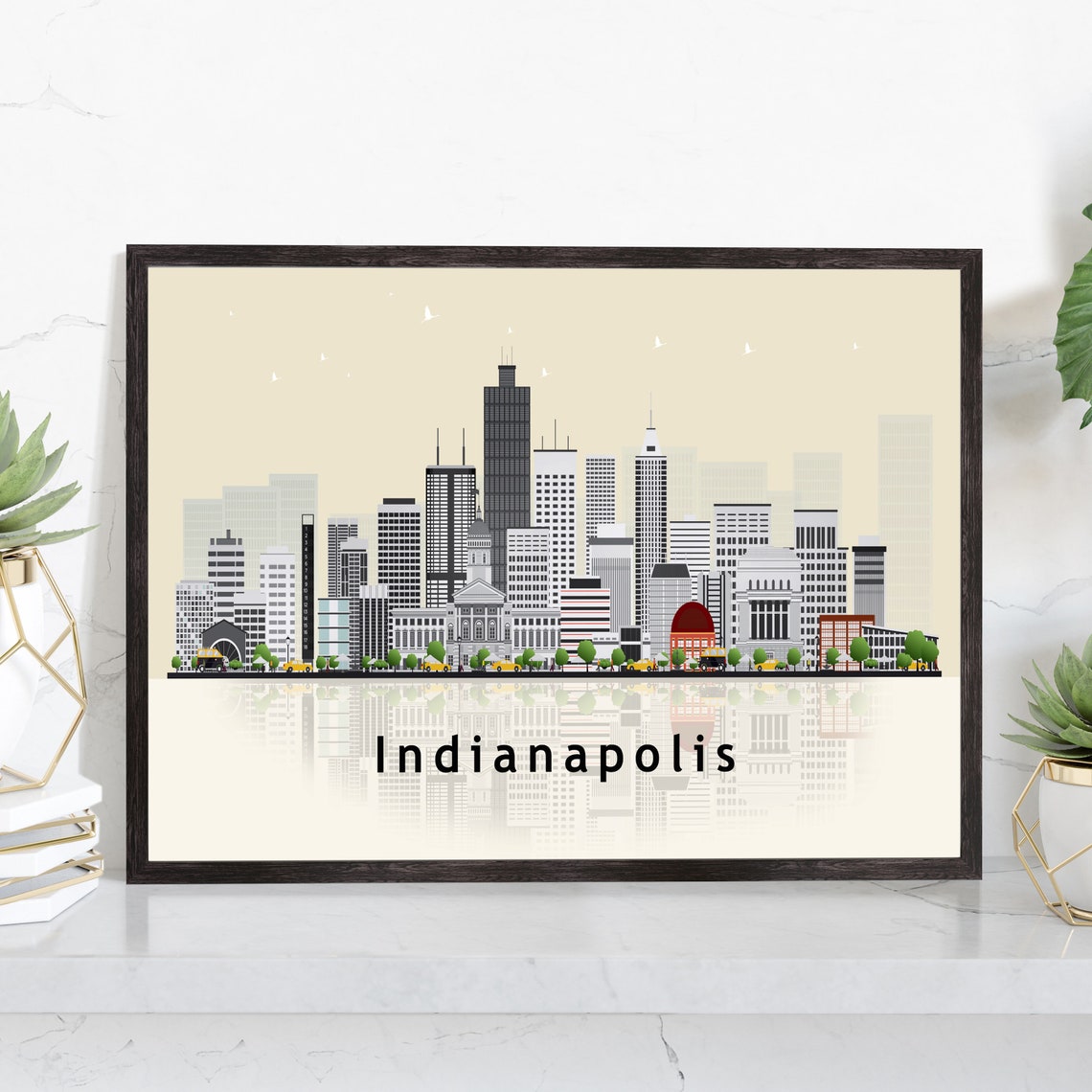 Indianapolis Indiana Downtown Skyline Vector Illustration City Poster