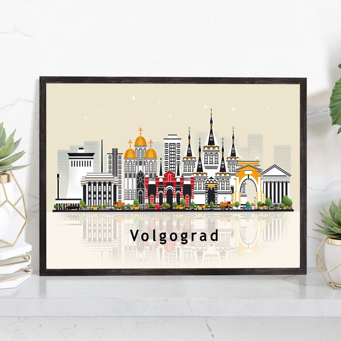 Volgograd Russia Onion Dome Skyline Illustration Reflection Wall Art