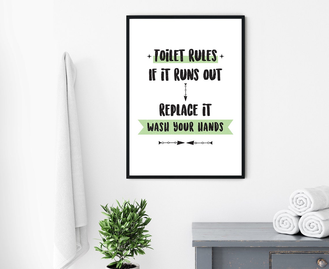 Toilet Rules Modern Green Typography Funny Bathroom Wall Art - Image 4