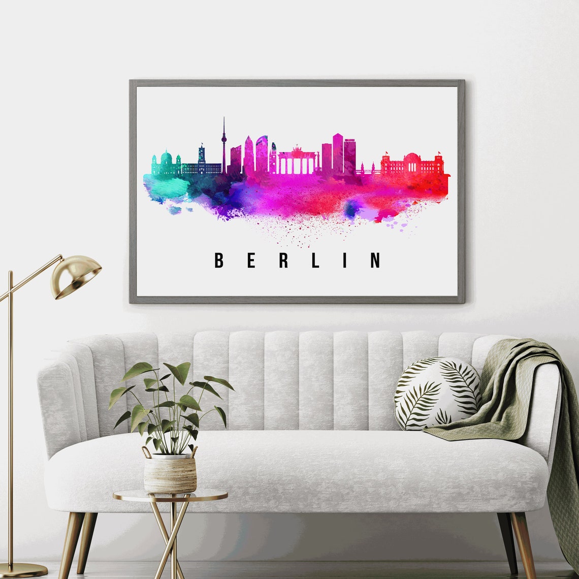 Berlin Germany Rainbow Watercolor Skyline Silhouette Art Poster - Image 4