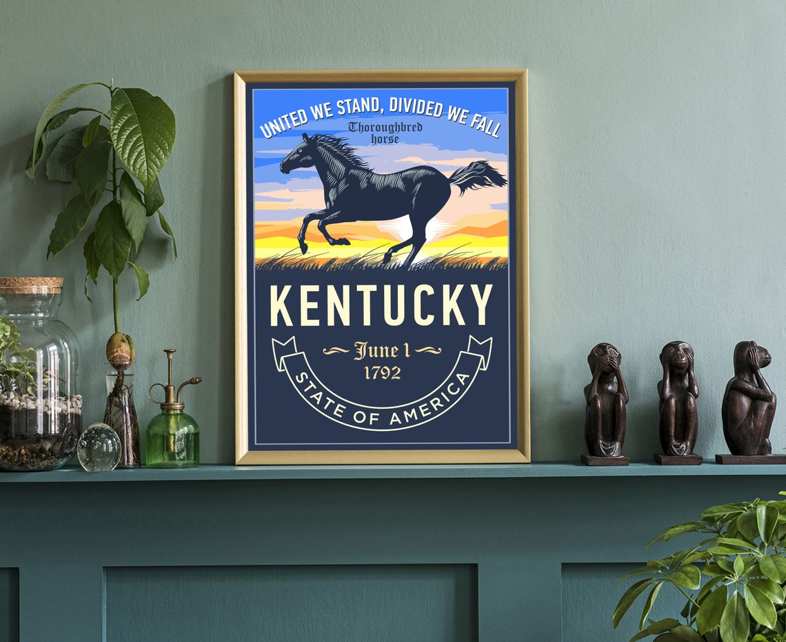 Kentucky Thoroughbred Horse Sunset Gallop State Emblem Travel Poster - Image 3