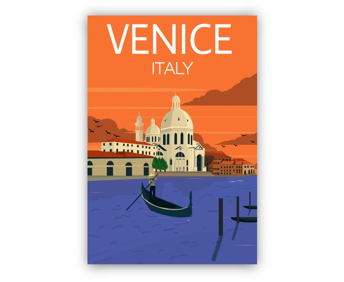 Venice Italy Grand Canal Gondola Sunset Landmark Travel Poster Art - Image 2