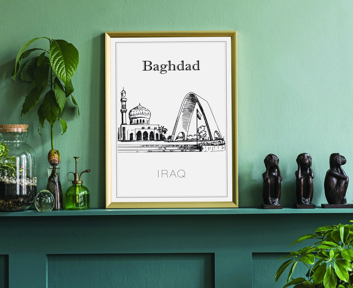 Baghdad Iraq Martyrs Monument Mosque Dome Minaret Sketch Poster - Image 3