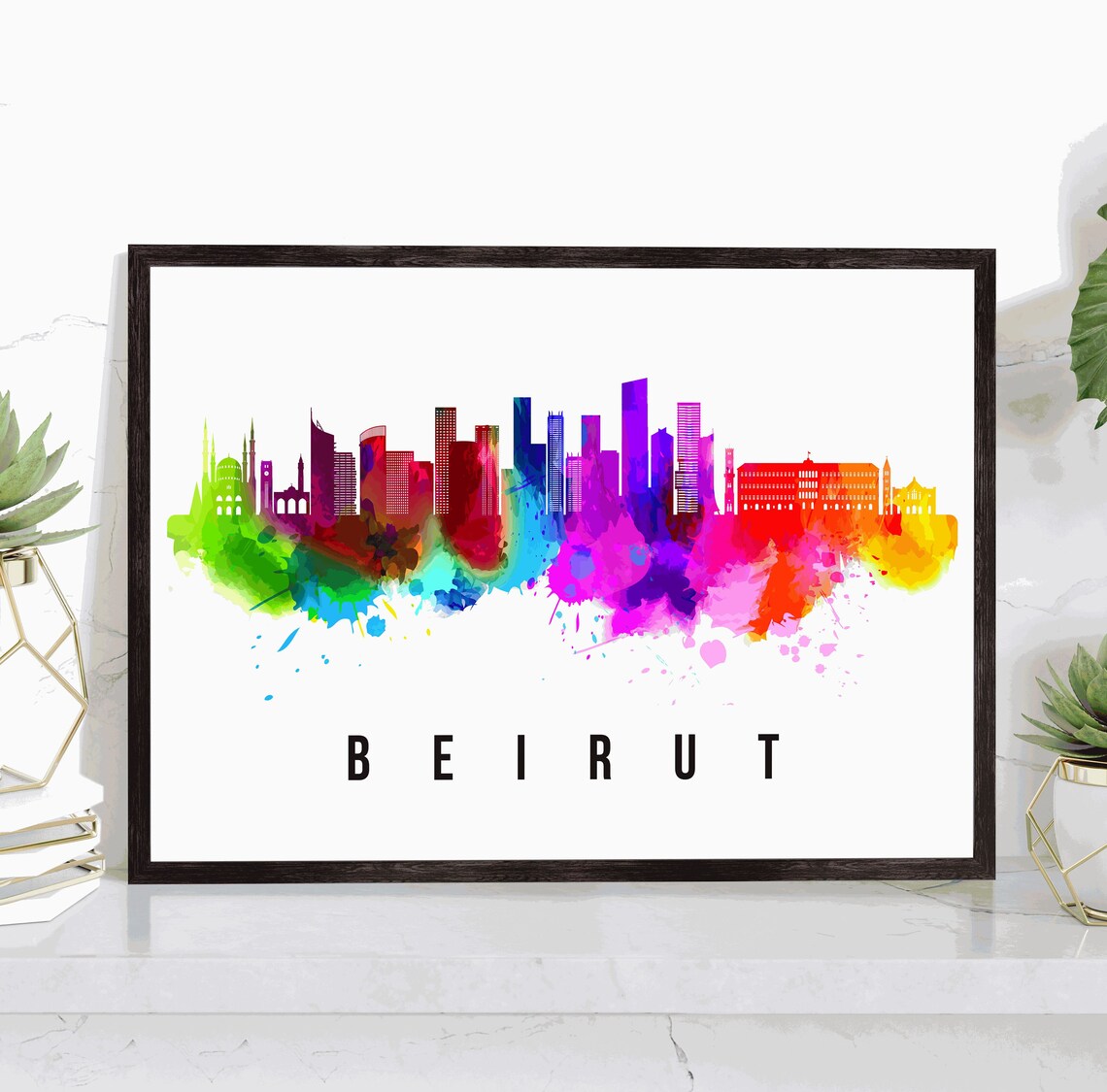 Beirut Lebanon Watercolor Skyline City Silhouette Landmark Poster