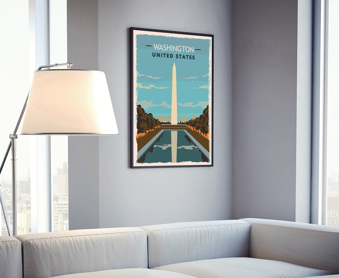 Washington DC National Monument Reflecting Pool Vintage Travel Poster - Image 4
