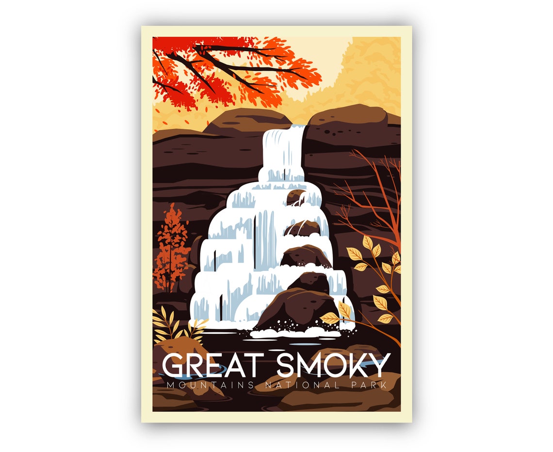 Great Smoky Mountains Travel Poster Print Retro Travel Poster Mountain Range In The United States Of America Housewarming Gift - Image 2