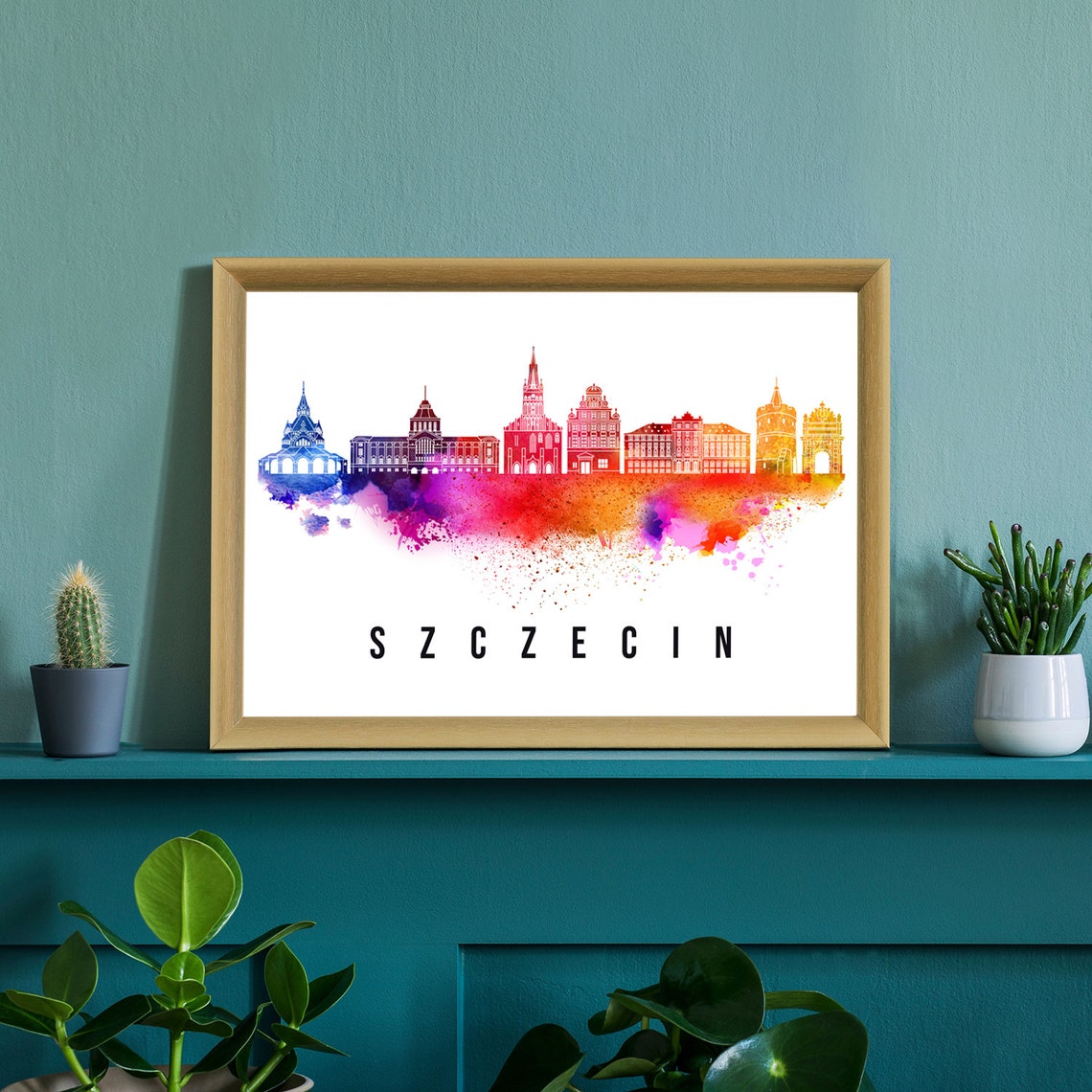 Szczecin Poland Castle Cathedral Watercolor Skyline Travel Poster - Image 2