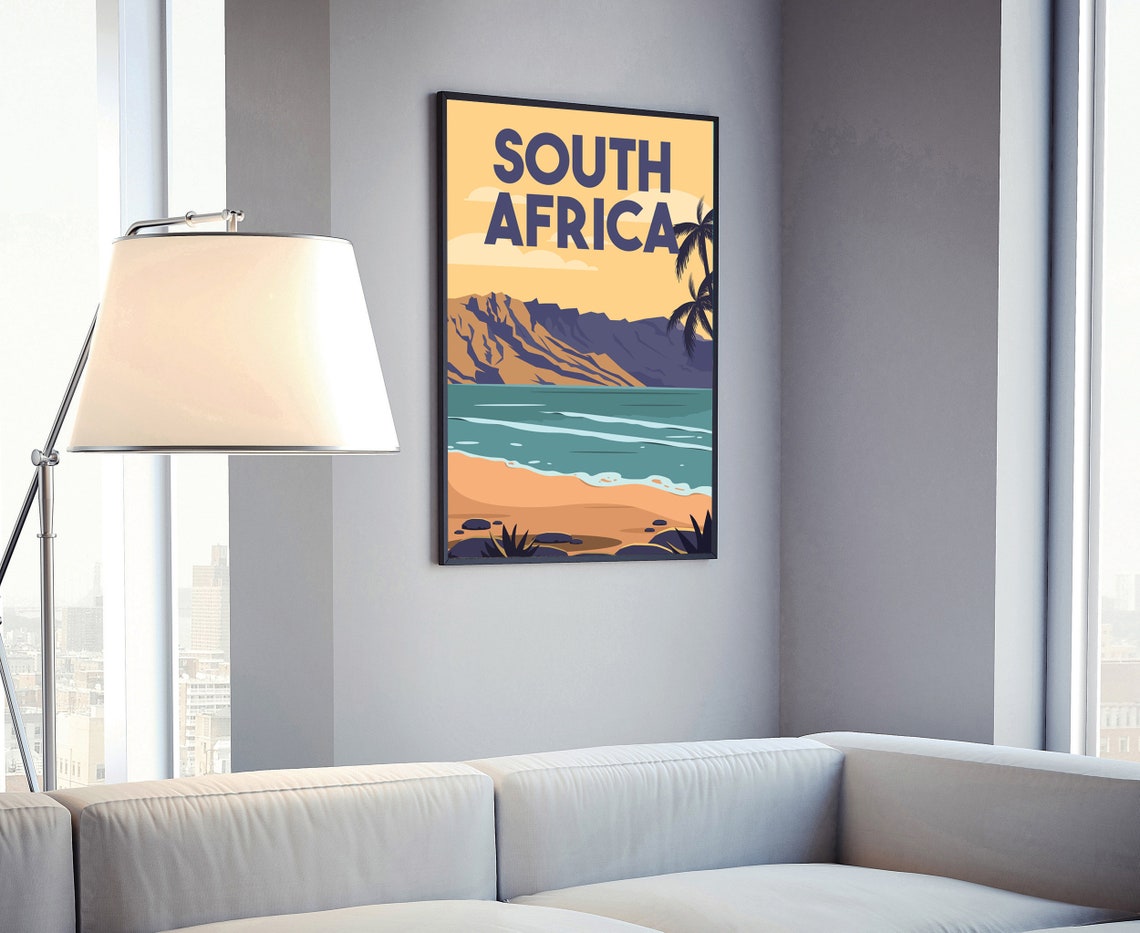 South Africa Beach Sunset Table Mountain Retro Travel Poster - Image 4