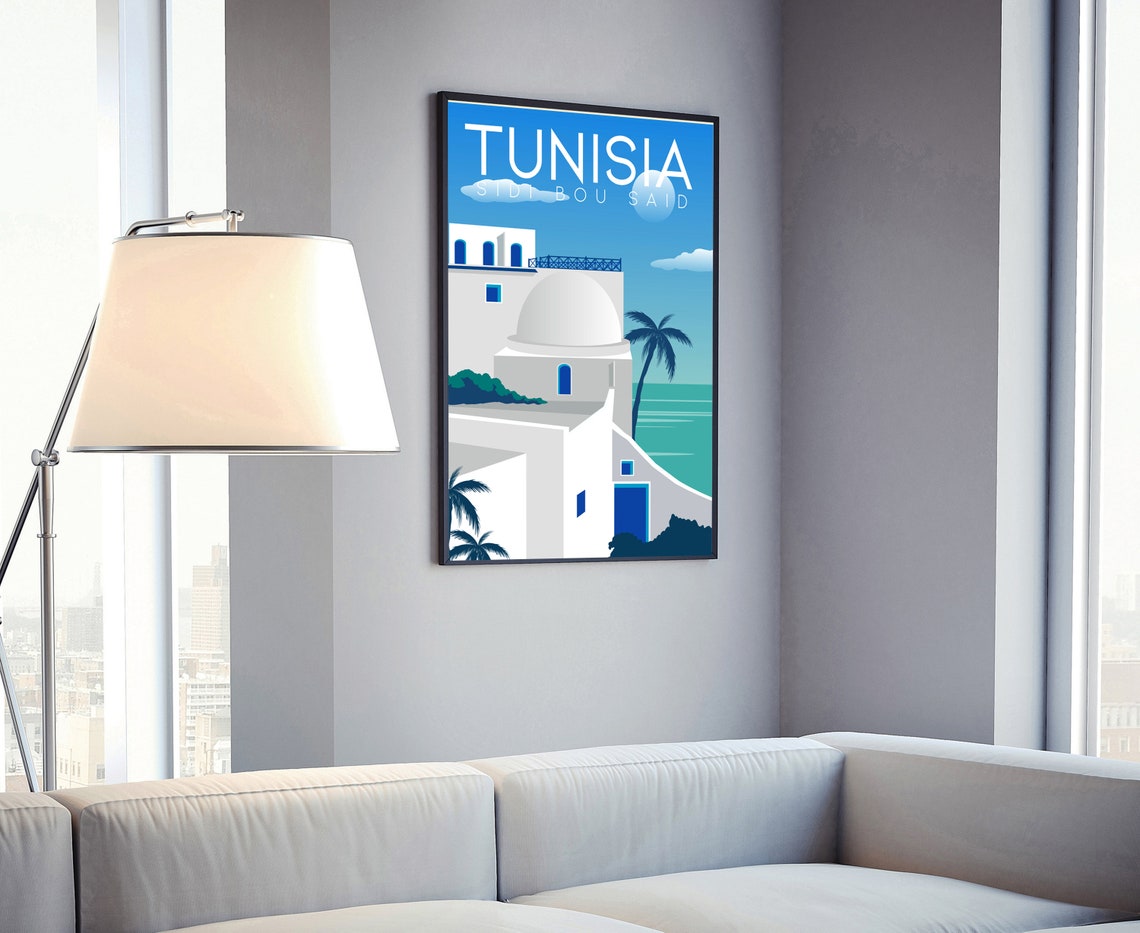 Tunisia Sidi Bou Said White Blue Coastal Village Travel Poster - Image 4