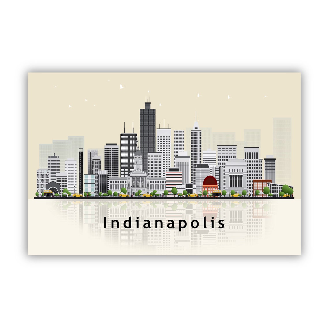 Indianapolis Indiana Downtown Skyline Vector Illustration City Poster - Image 2