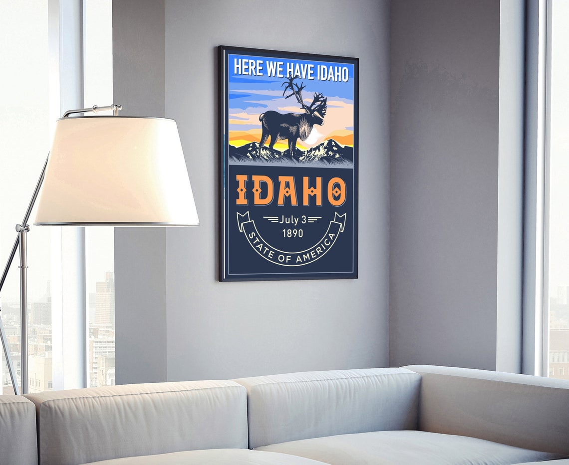 Idaho Here We Have Idaho Caribou Sunset Vintage Retro Travel Poster - Image 2