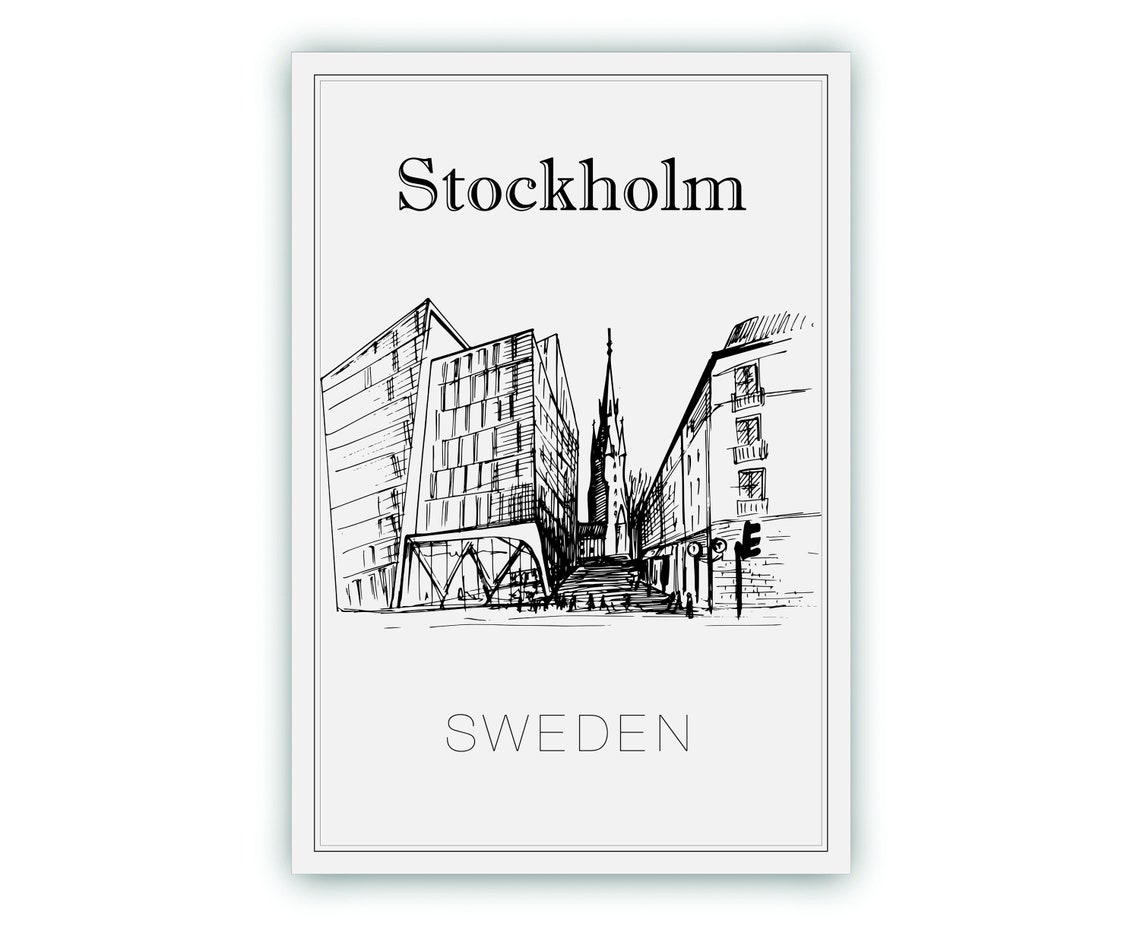 Hand Drawn Poster Stockholm Travel Poster Sweden Poster Wall Art Stockholm Cityscape And Landmark Map Sweden City Map Poster For Home - Image 2