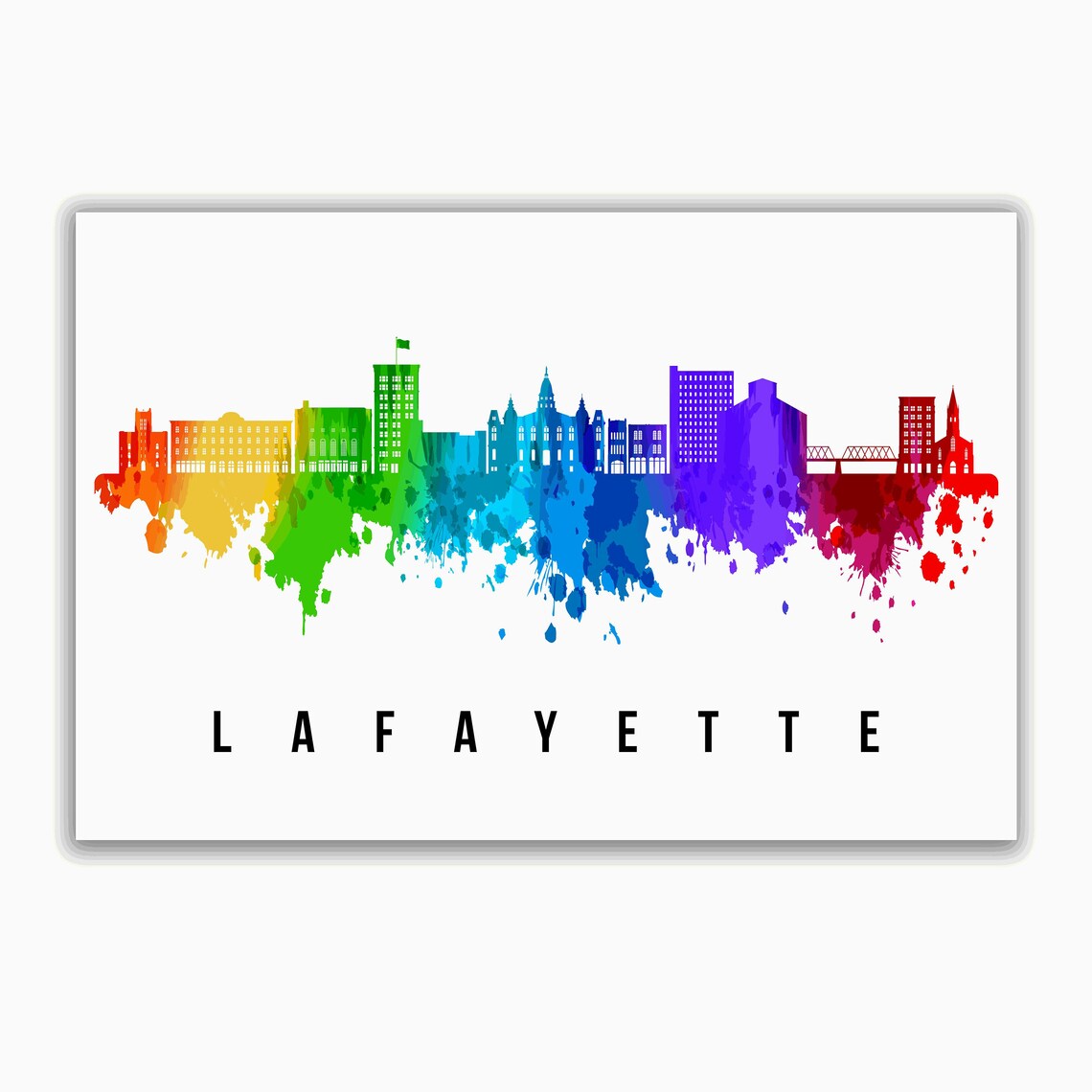 Lafayette Louisiana Rainbow Watercolor Skyline Cityscape Art Poster - Image 2