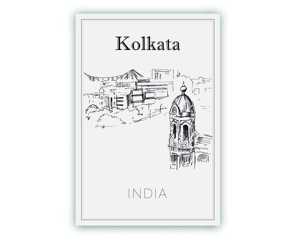 Kolkata India Howrah Bridge Hand Drawn Line Art City View Poster - Image 2