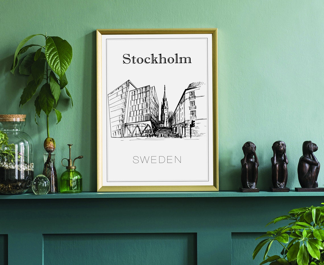 Hand Drawn Poster Stockholm Travel Poster Sweden Poster Wall Art Stockholm Cityscape And Landmark Map Sweden City Map Poster For Home - Image 3