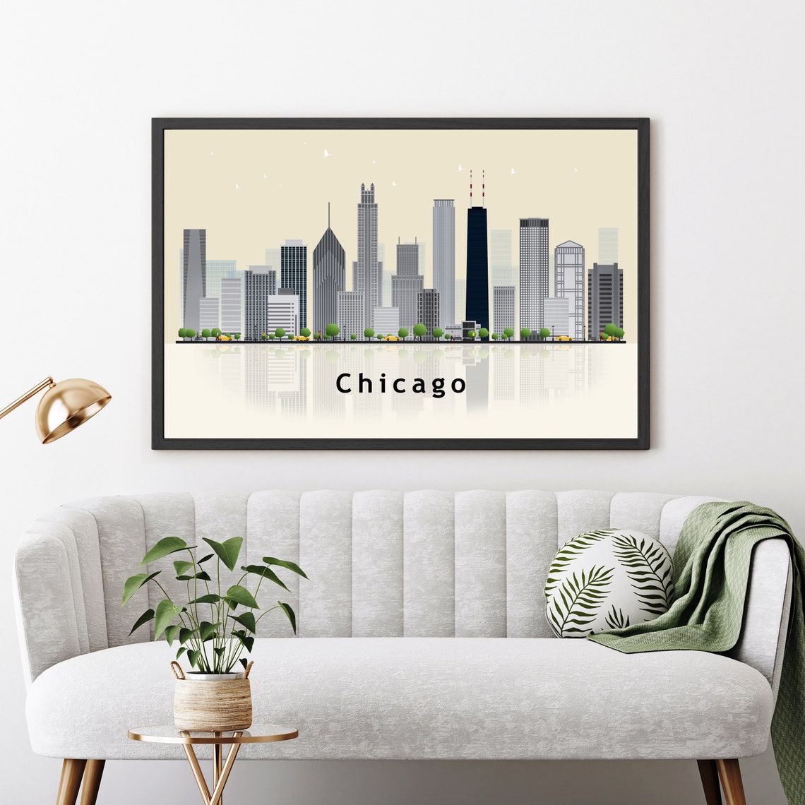 Chicago Illinois Modern Downtown Skyline Reflection Travel Poster - Image 2