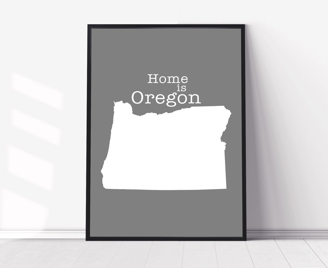 Oregon Home Is Oregon White On Gray Minimalist Map Wall Art Print