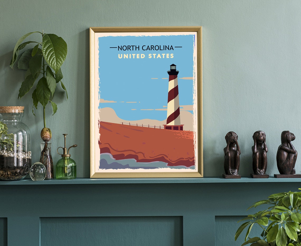 North Carolina Spiral Striped Lighthouse Retro Vintage Travel Poster - Image 3