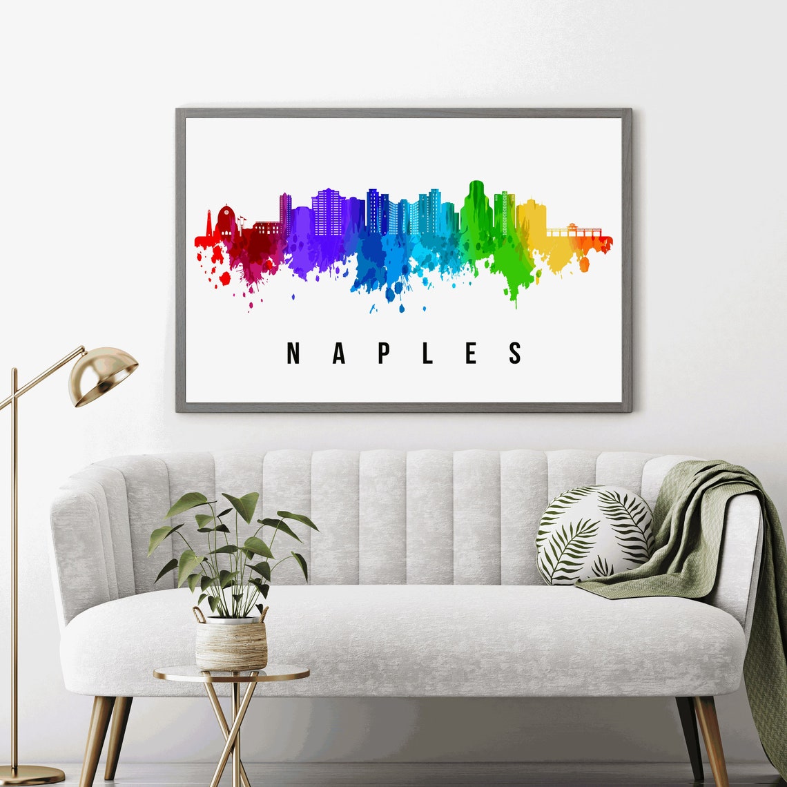 Naples Florida Rainbow Watercolor Skyline Cityscape Art Poster - Image 3