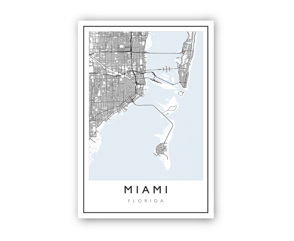 Miami Florida Minimalist Street Map Black White City Art Poster - Image 2