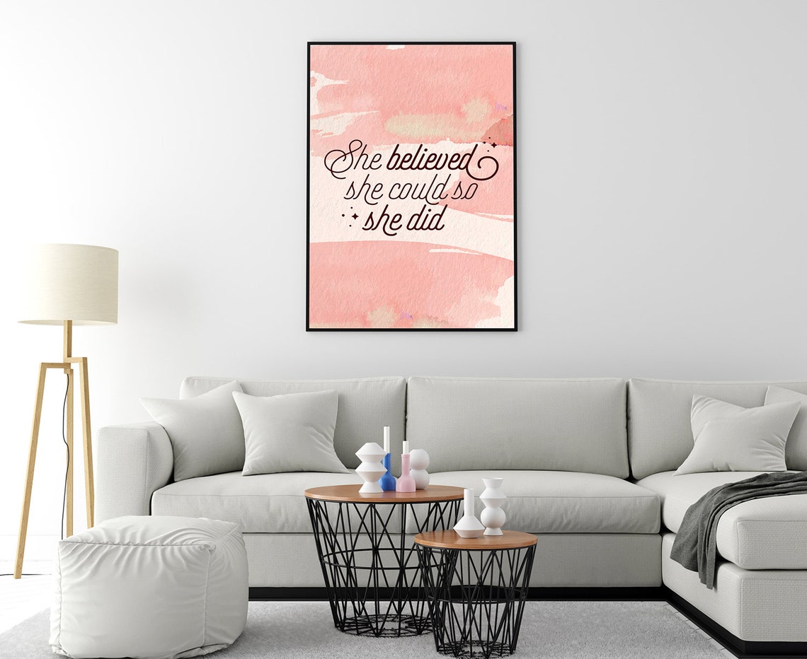 She Believed She Could So She Did Pink Watercolor Quote Poster - Image 4