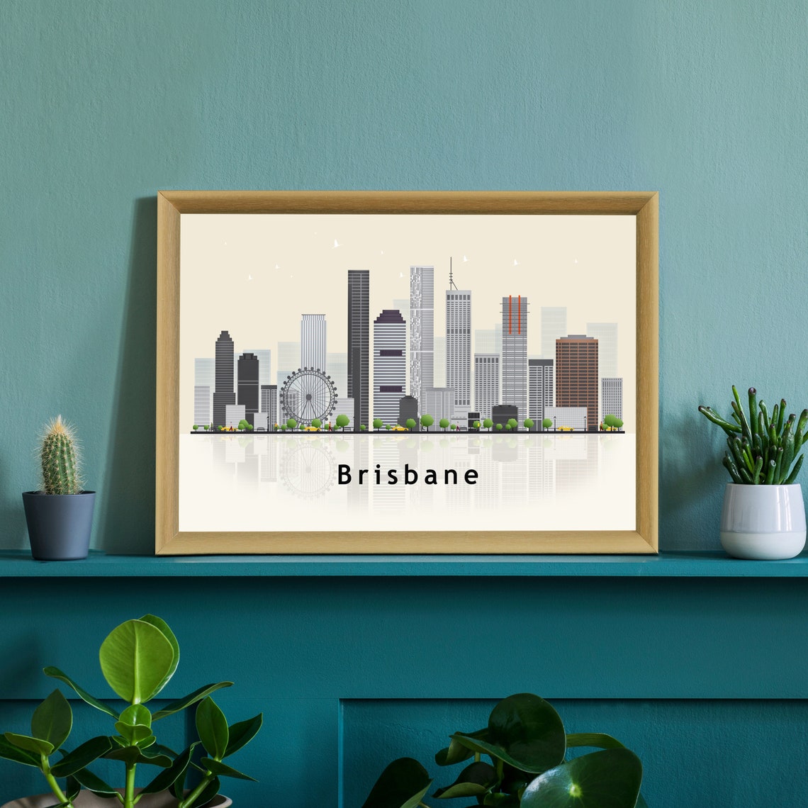 Brisbane Australia Ferris Wheel Skyline Illustration Travel Poster - Image 3